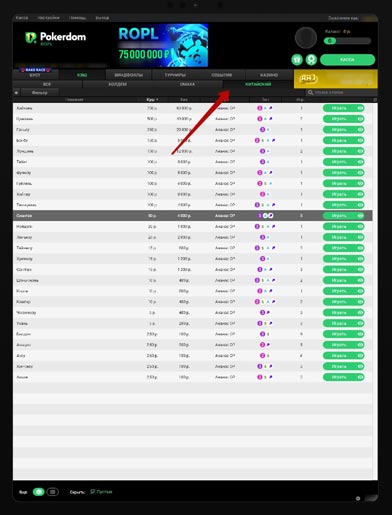 Таблица со столами